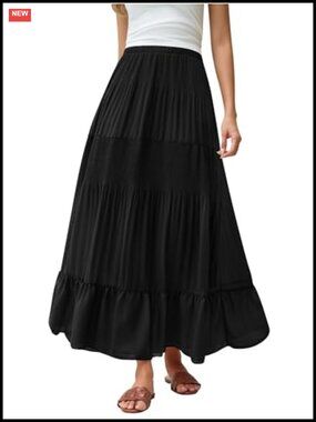 Flowy Chiffon A Line Maxi Skirt High Waist Ruffled Hem